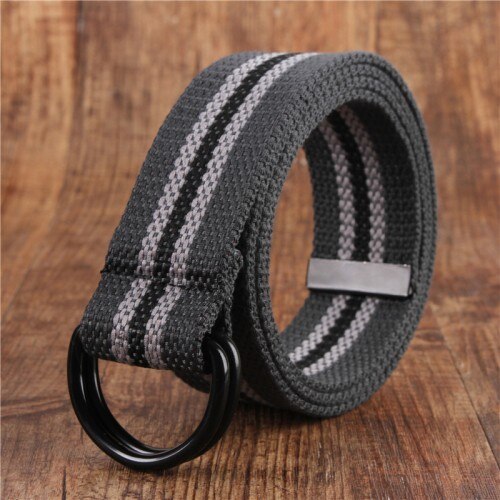 cinturón de lona para hombres jóvenes lona doble anillo hebilla Simple salvaje cinturón vaquero hombres mujeres: gray-tiaowenL
