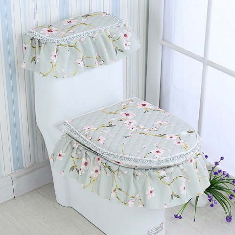 Asiento de inodoro de encaje para baño, cubierta de tanque de agua, Cubierta superior, juego de almohadillas de inodoro, cojín Protector de inodoro con estampado Floral de tres piezas: 7