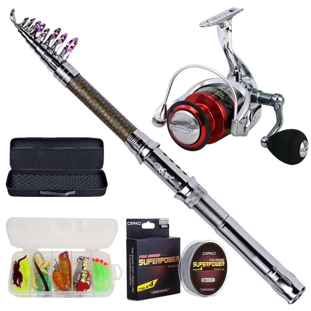 Spinning Fishing Reel and Rod Combo Telescopic Fishing Pole Reel Set with Fishing Tackle Bag EVA Carrier Bag