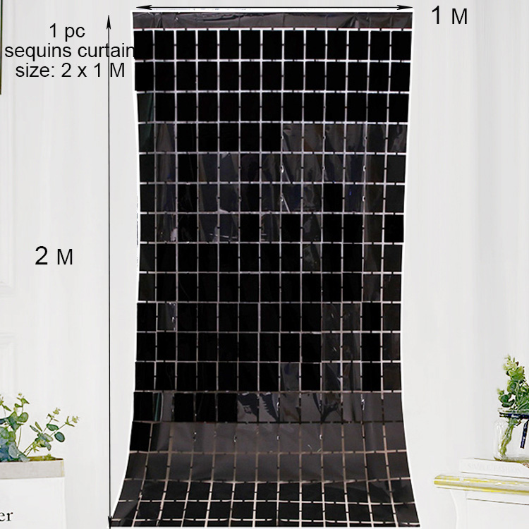 Telón de fondo para , cortina de lentejuelas de aluminio, decoración de pared de , purpurina de lentejuelas, decoración de fondo de cumpleaños y boda: black