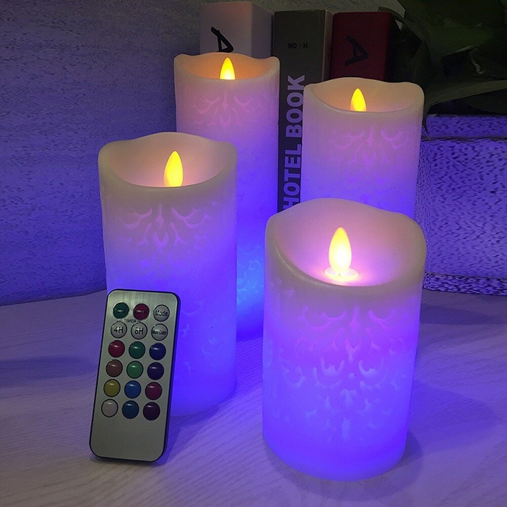 Dancing Flame LED Candle With RGB Remote Control,Wax Pillar Candle For Wedding Decoration Christmas Candle/Room Night Light