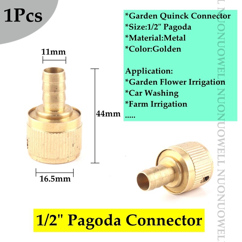 1pcs Copper Male And Female Thread Garden Quick Connector Garden Quick Tap Water Tap Adapter Connector Hose End Connector: 1l2in pagoda