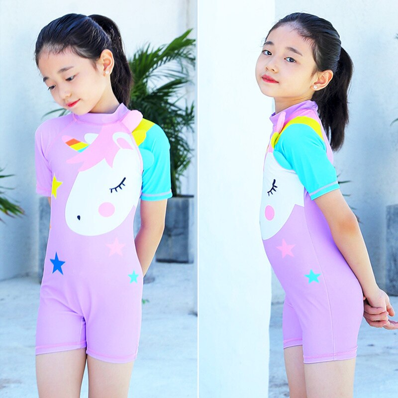 4-12 jahre Prinzessin Mädchen Badeanzug Einhorn Rosa Lila Nette Sonnencreme Art Sonnenbaden Baden Schwimmen Baby Bademode Anzug: Lila / 4XL
