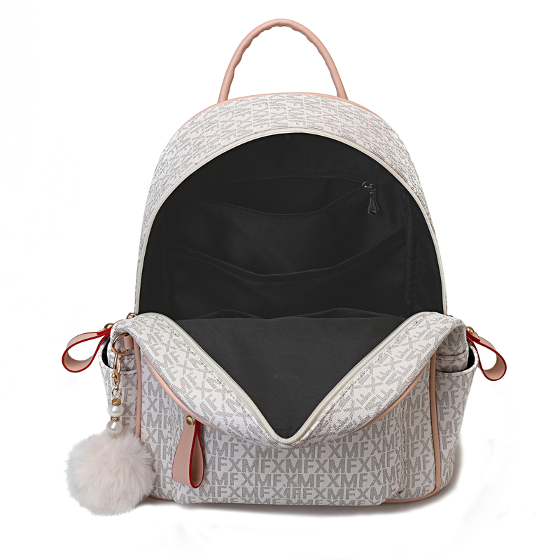 Letter Graphic Zipper Backpack, Women's Water Proof Book Bag, Casual Daypack With Plush Ball Decor