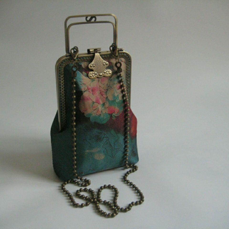 Ren håndlavet vintage print blomster tasker håndlås skal telefon taske dame håndtasker #39 kæde kvinder skulder crossbody tasker: Kvinder taske 1