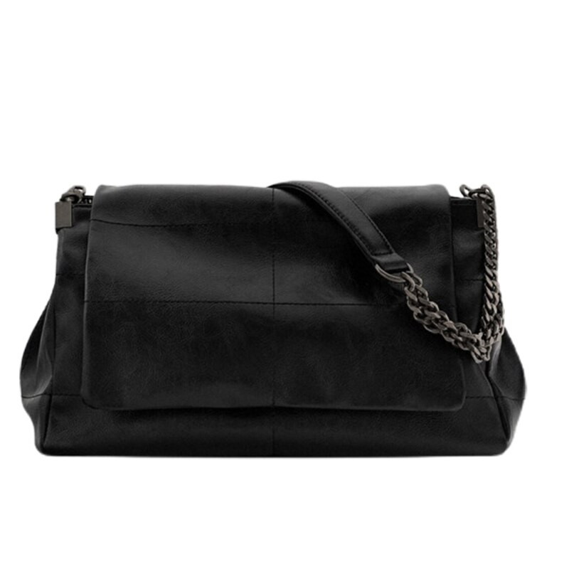Dames zwarte rock flap schoudertas met kettingriem, handtas van imitatieleer