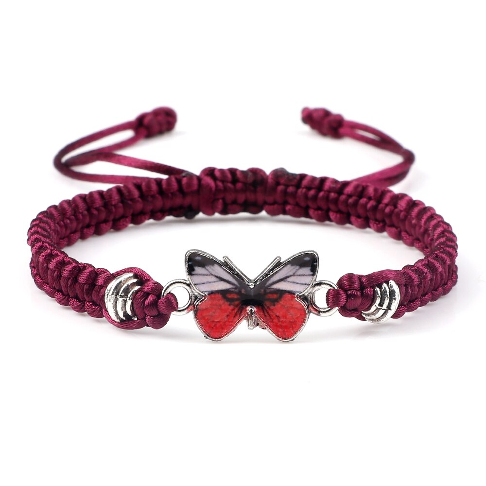 Sweet Shining Vlinder Armband Voor Vrouwen Bohemian Gevlochten Armband Armband Stijl Paar Klassieke Vlinder Hand Sieraden: Wine Red-Red