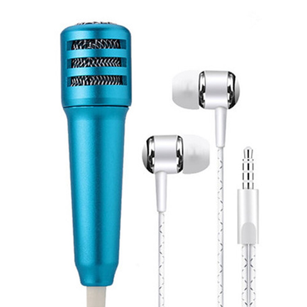 Portable 3.5mm Stereo Studio Mic KTV Karaoke Mini Microphone For Cell Phone Headphones With Microphone USB Mini Microphone: Blue