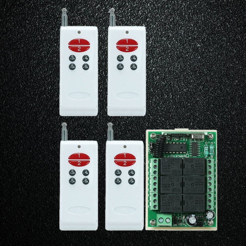 2 in 1 Wireless 12V 6 Channel 6-Way Module Learning Switch & 4pcs 6-Button Wireless Remote Controller Set
