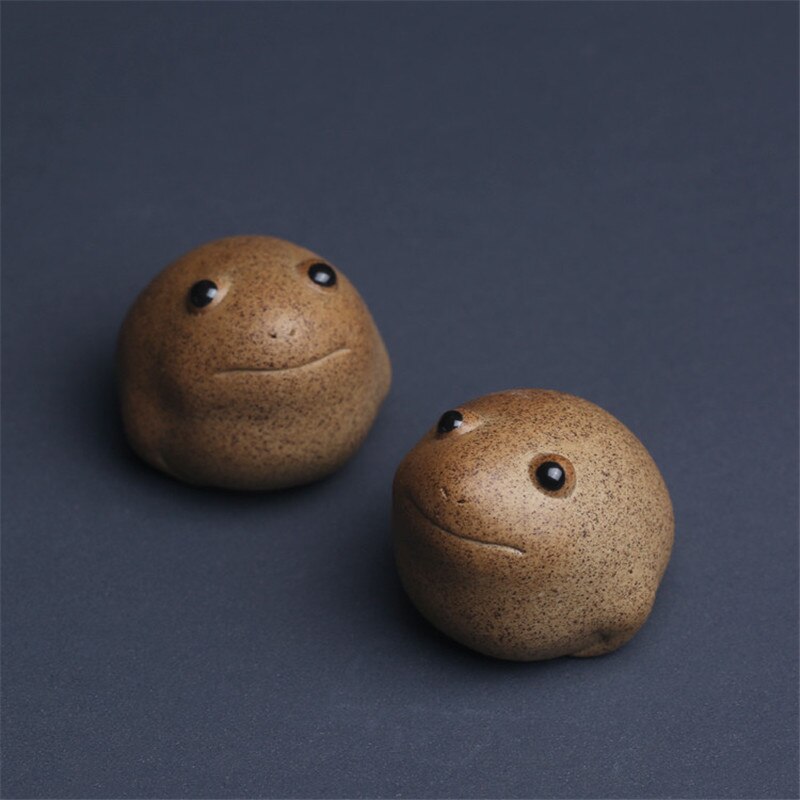 Service à thé Zen en céramique, belle Statue d&#39;animal de compagnie, grenouille porte-bonheur, poterie grossière, petit crapaud, fait à la main, décoration de maison moderne, ornements: 2pcs