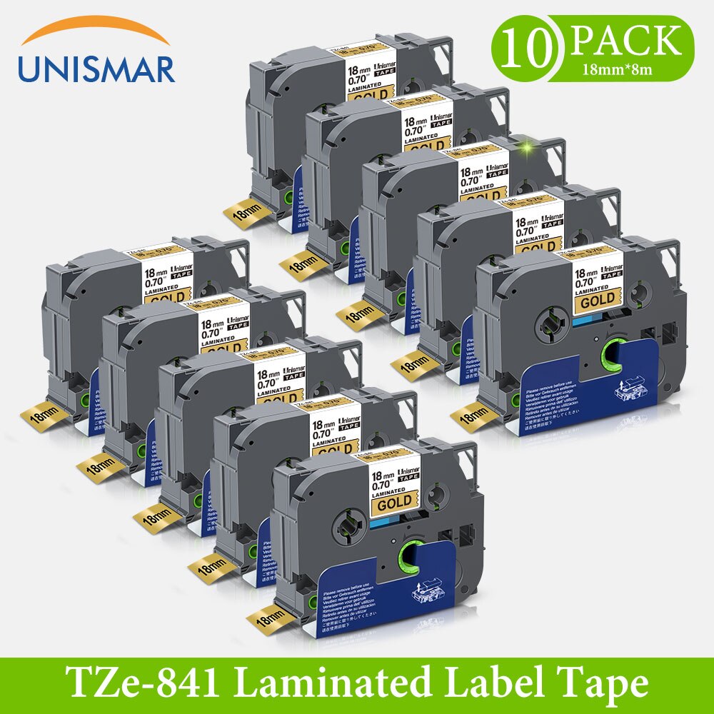 10PK 18mm TZe-141 Black on Clear White TZe-241 Label Tapes for Brother TZe141 TZ-141 P-touch Label Printer Laminated Label Maker: Black on Gold