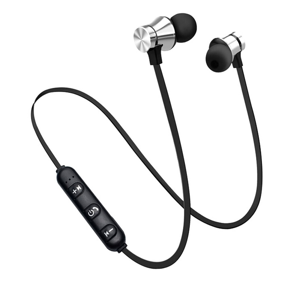 Sports kører bluetooth trådløs øretelefon magnetisk headset med mikrofon aktivt støjreducerende headset til telefoner og musik bas: Sølv