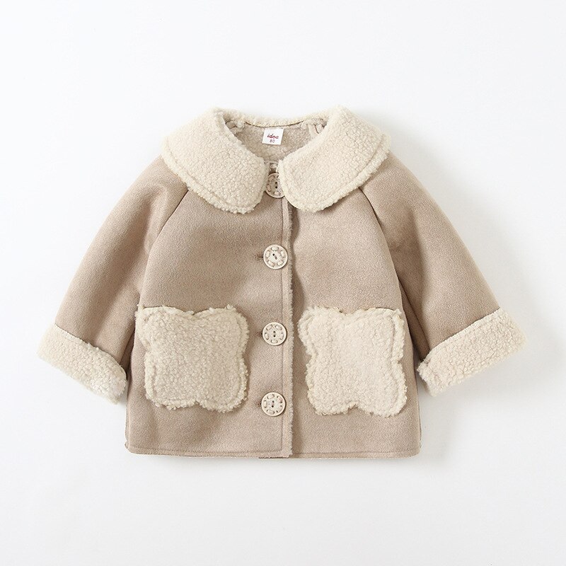 Babymeisjes wollen jas winter peuterkleding kinderen warme fluwelen jassen kinderen meisjes bovenkleding kosten meisjes winter wollen jas: Khaki / 12m
