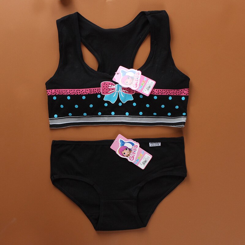 Pantie and Bra girls underwear vest development teens Suit Pure Cotton vest Double Layer Hipster Puberty Little Girl's 1 set: hei