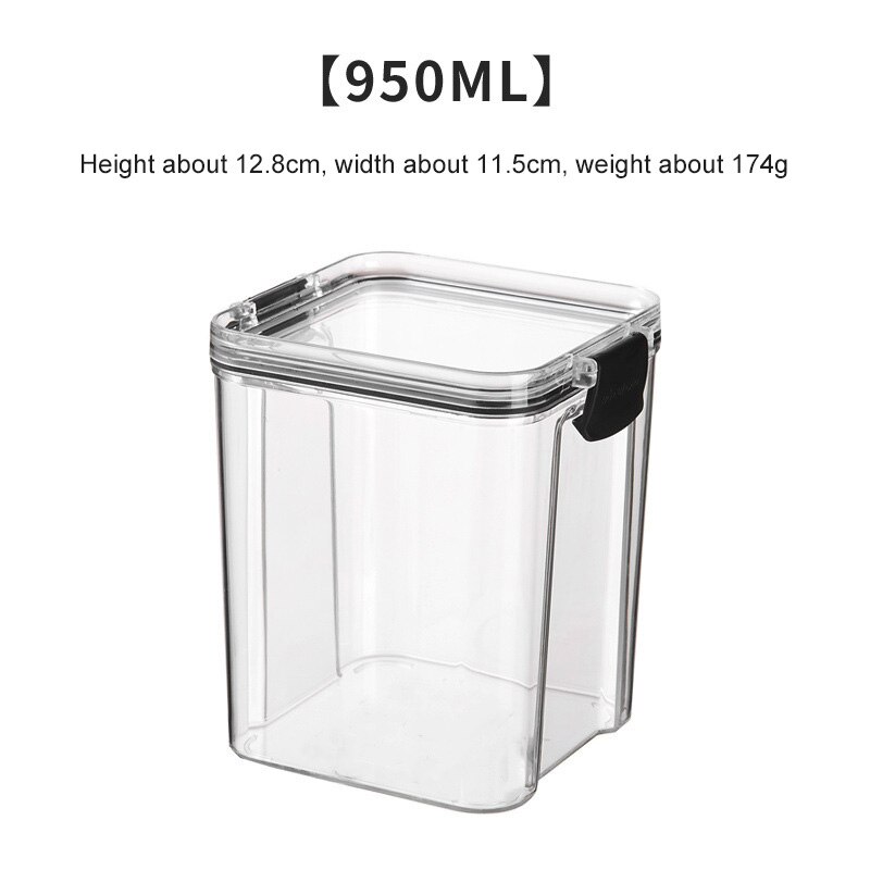 4 Different Capacity Plastic Sealed Cans Kitchen Organizer Storage Box Transparent Food Canister Keep Fresh Clear Container: Black2 950ml