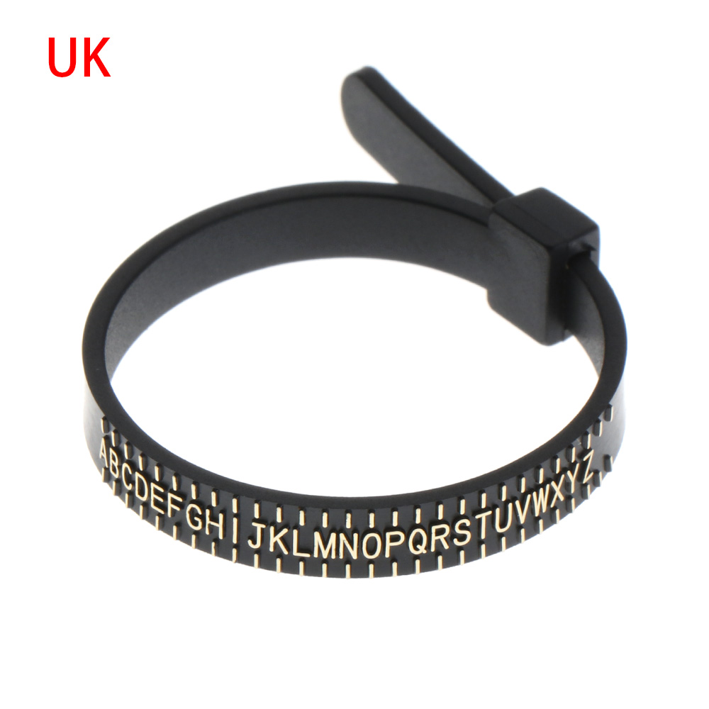 Calibrador de anillos de plástico negro, medidor de dedo genuino, banda de anillo de boda con lupa, herramienta de medición de joyería, tamaños 1-17
