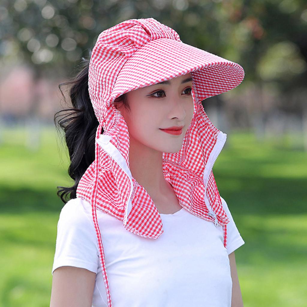 Afneembare zonnehoed voor volwassenen, dames, buitenshuis, met rits, print, beschermhoed met klep, druppels, beschermkappen