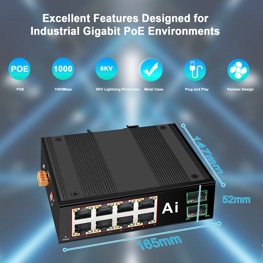Switch ethernet industriale gigabit poe switch industriale rete 6/10 porte 10/100/1000 base-t din  ip40 switch di rete per esterni