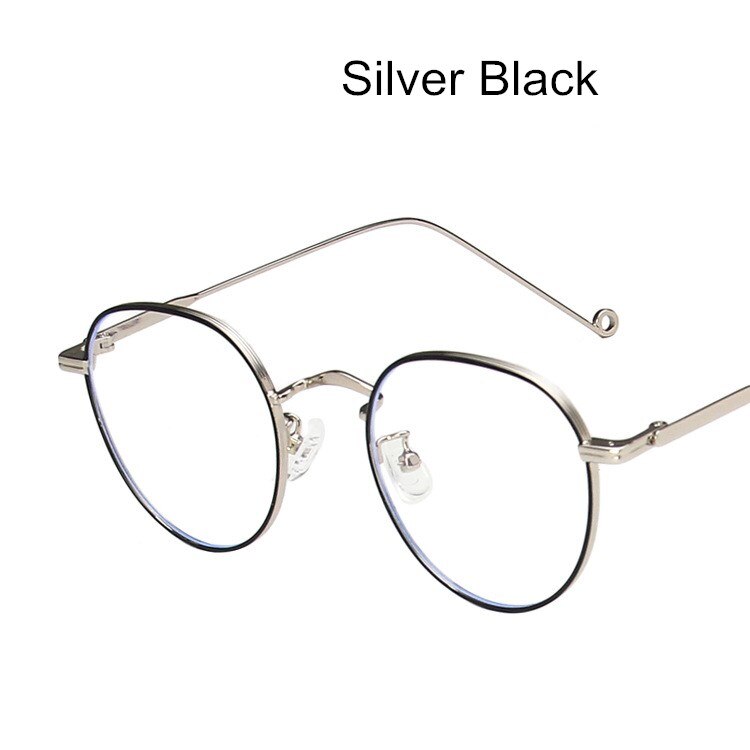 Anti-Blue Light Women Optical Myopia Eyeglasses Classic Vintage Rounds Metal Glasses Frame Men Computer Eye Glasses: Silver Black