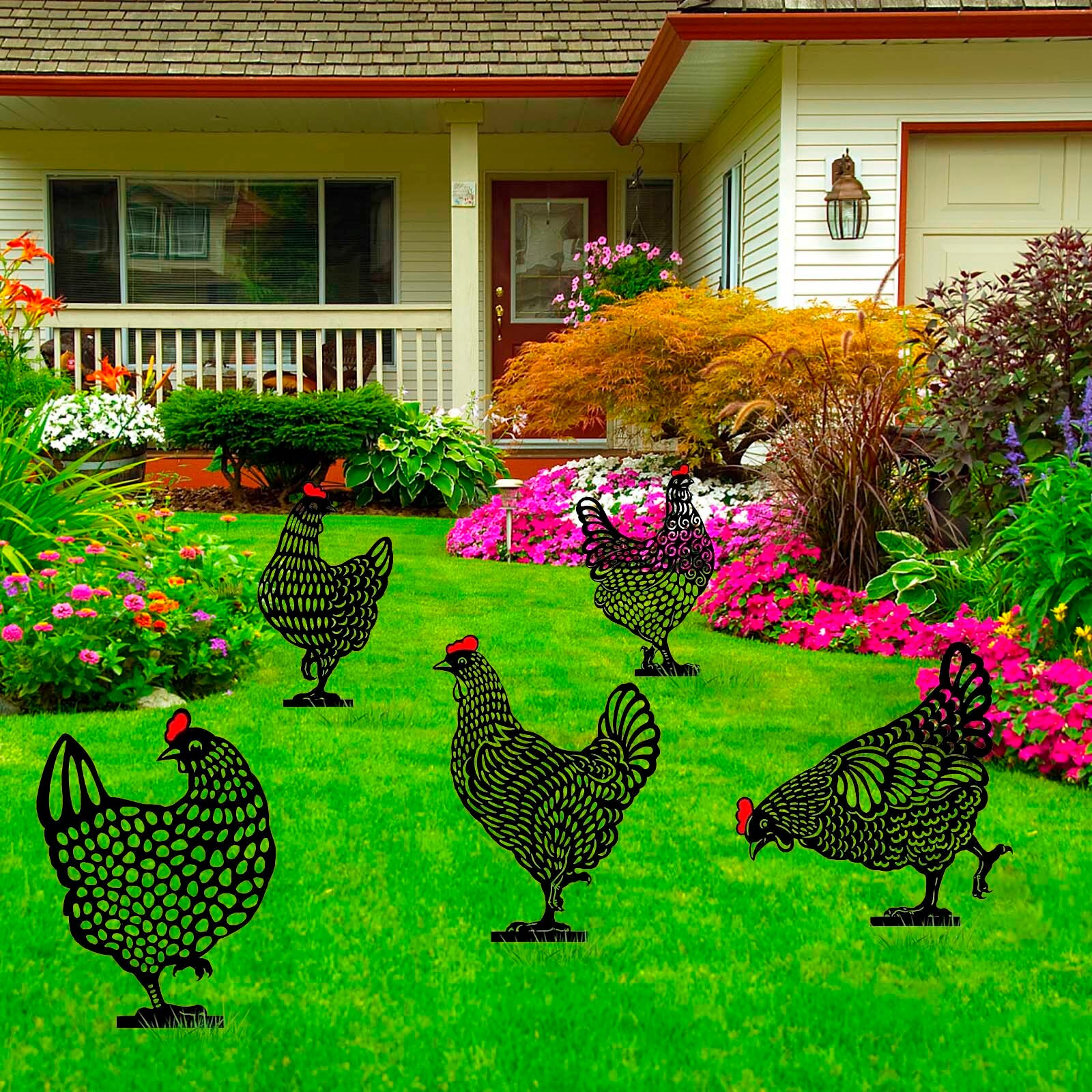 Metal Chicken Art Crafts Garden Ornaments Outdoor Garden Backyard Lawn Stakes Hen Garden Yard Crafts Decoration #G