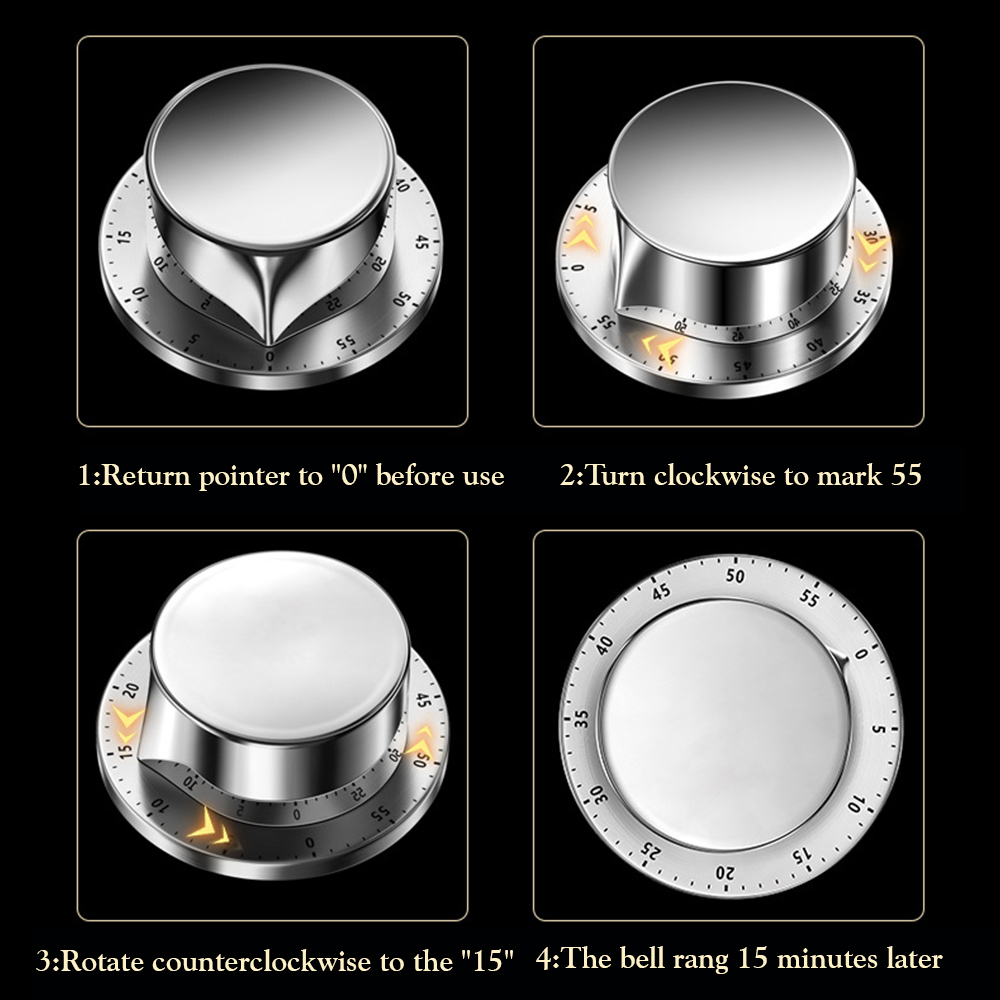 Temporizador de cocina mecánico magnético, reloj de cuenta regresiva de acero inoxidable de 55 minutos para el hogar, la oficina y los lugares públicos