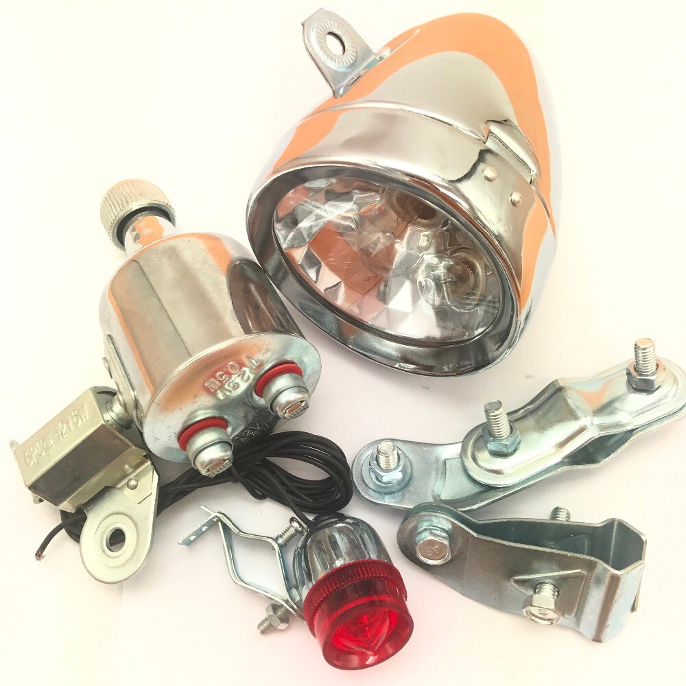 Motorized Bicycle Friction Generator Dynamo Head Tail Light LED Lamp MTB 12V 6W