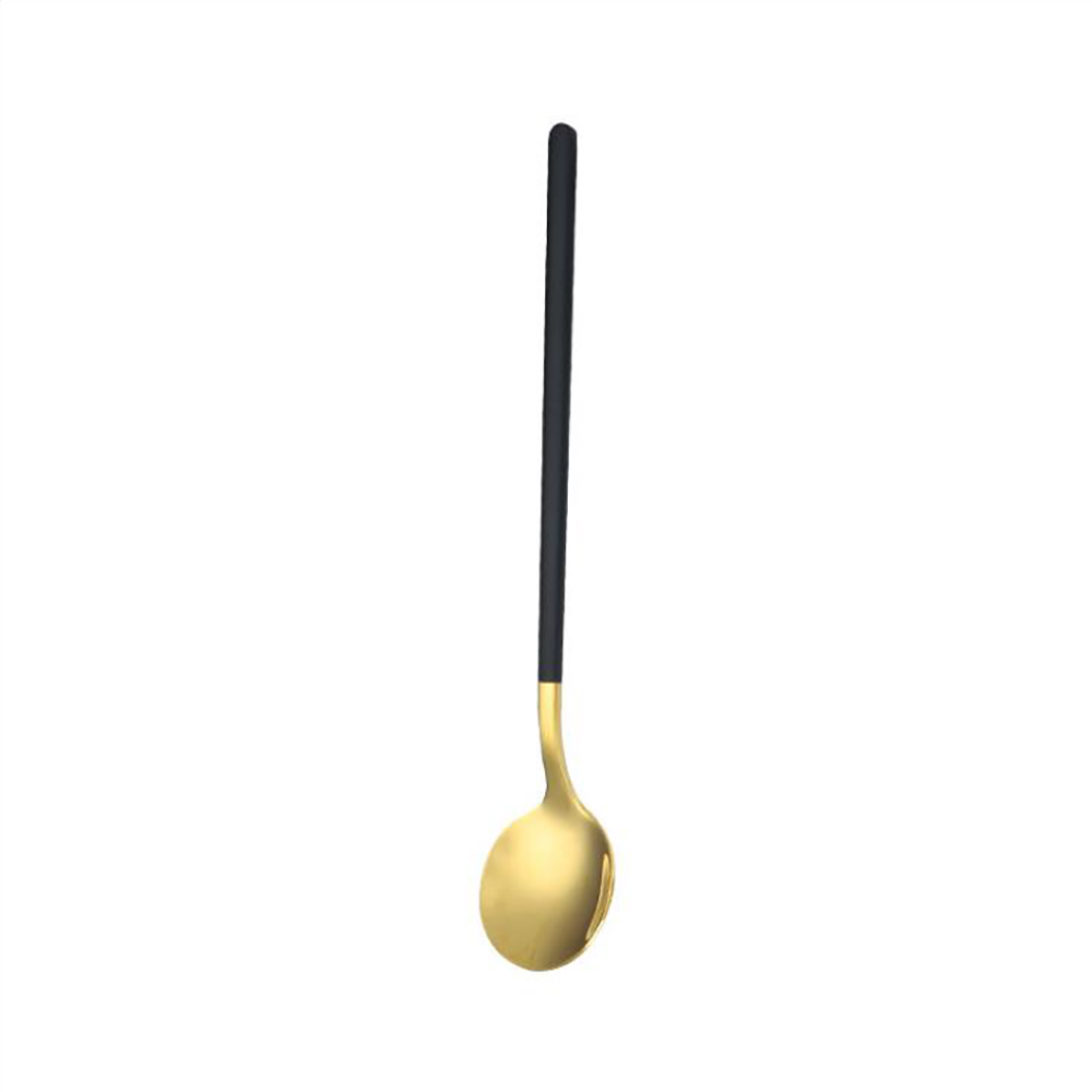 1Pcs 304 Stainless Steel Spoon Small Round Spoon For Ice Cream Dessert Spoon Coffee Stirring Spoon Round Head Spoon: Black Gold
