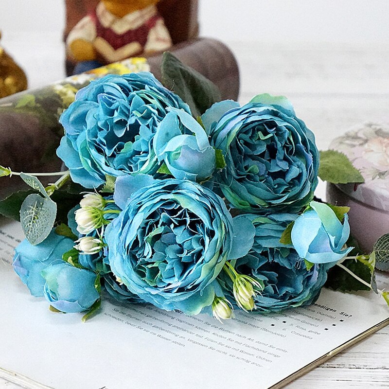 roze grote pioen kunstbloemen elegante mooie zijden nep bloemen blossom pioenen bruiloft home party decoratie blad: 6