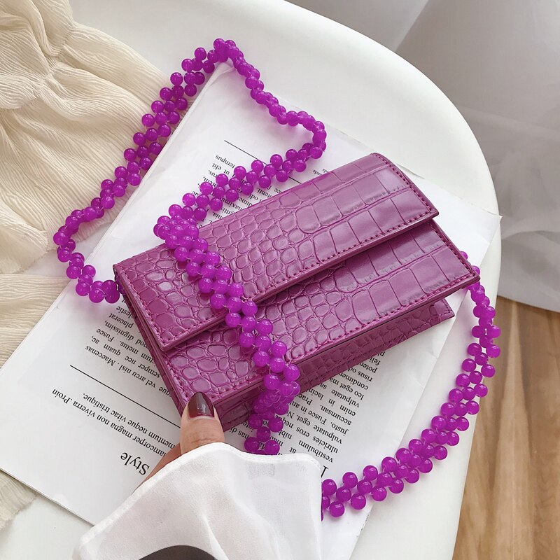 Mini pierre rabat petit sac carré été en cuir PU femmes sac à main perlé épaule sac à bandoulière