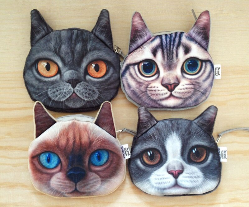 Cute Coin Purses Wallet Ladies 3D Printing Cats Dogs Animal Big Face Change Cute Small Zipper Bag for Women Pouch