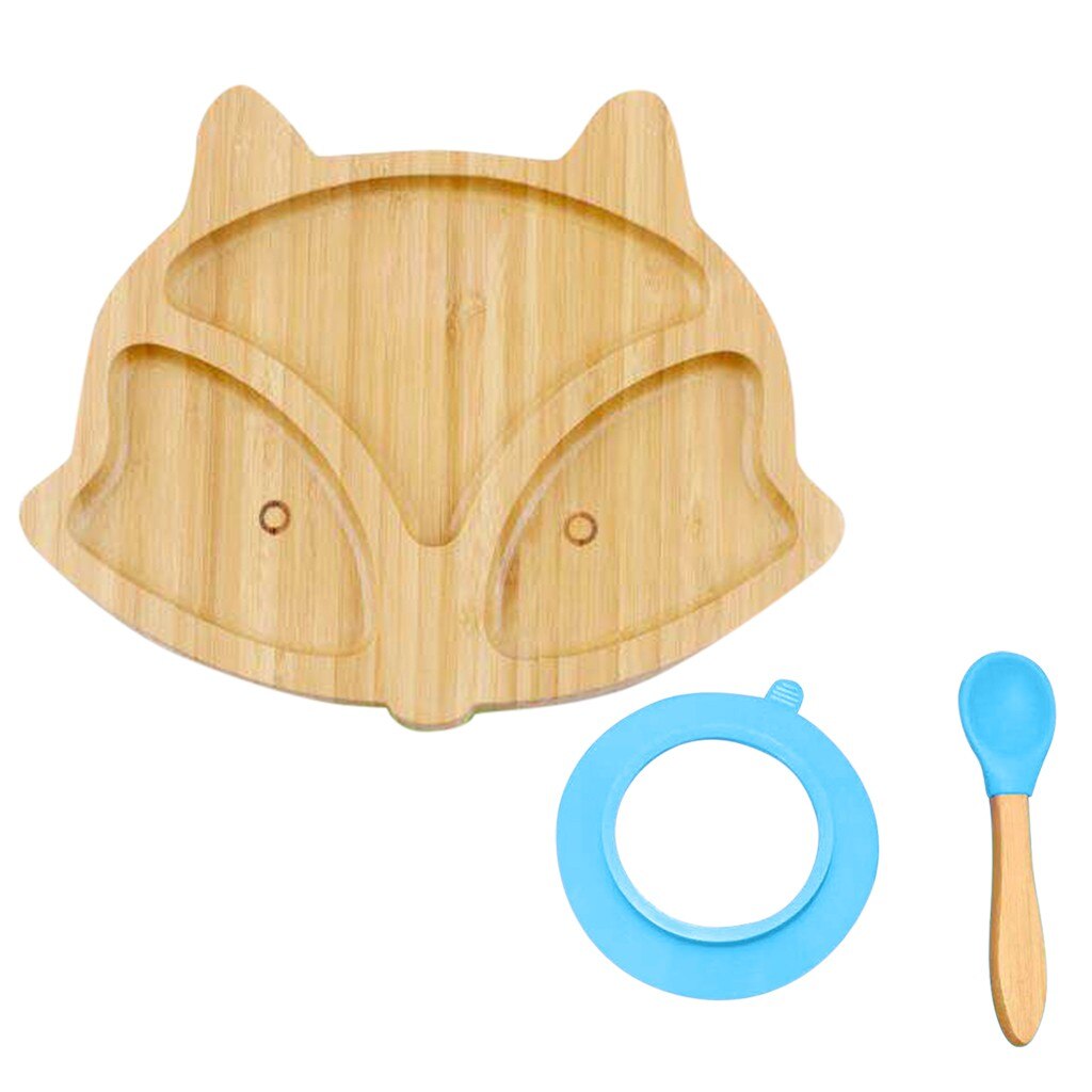 Assiette de mouton en bambou pour bébé, bol d'alimentation à aspiration en Silicone, ensemble de cuillère à succion, bol de renard , vaisselle, outils de cuisine