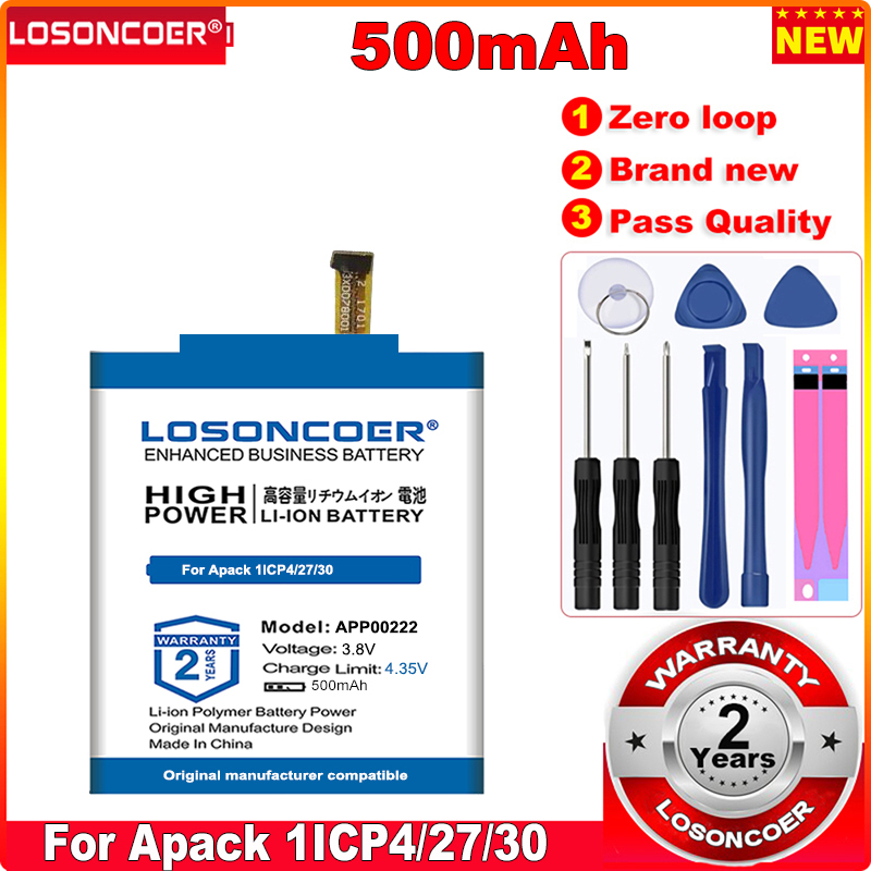 LOSONCOER 0 Cycle 100% 500mAh APP00222 Battery for Apack 1ICP4/27/30 For Fossil Q Explorist Gen3 Gen 3 Smart Watch ART5004