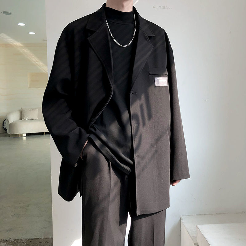 Gris negro chaqueta de de los de la sociedad de la chaqueta de traje para hombre coreano holgado de estilo informal vestido chaqueta para hombre Oficina Formal prendas de vestir: Black / S