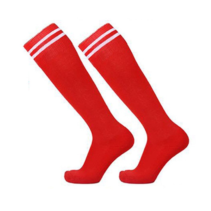 Calcetines de fútbol antideslizantes para niños, medias por encima de la rodilla para estudiantes, de rayas, 3 par/lote: Rojo