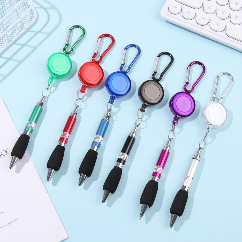1Pc Metal Retractable Pull Rope Ballpoint Pen Lanyard Key Chain Mountaineering Buckle Stationery Writing Tool School Supplies