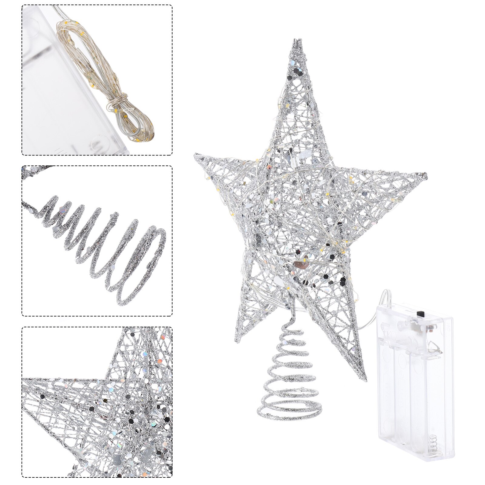 1 Set Christmas Tree Decor Table Decor Xmas Tree Topper Battery-powered Glitter LED Star Top Lamp Treetop Star for Party