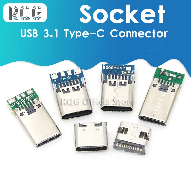 Conector USB 3,1 tipo C de 10 piezas, adaptador de receptáculo de enchufe hembra/macho para soldar Cable y Cable de 24 Pines, compatible con placa PCB