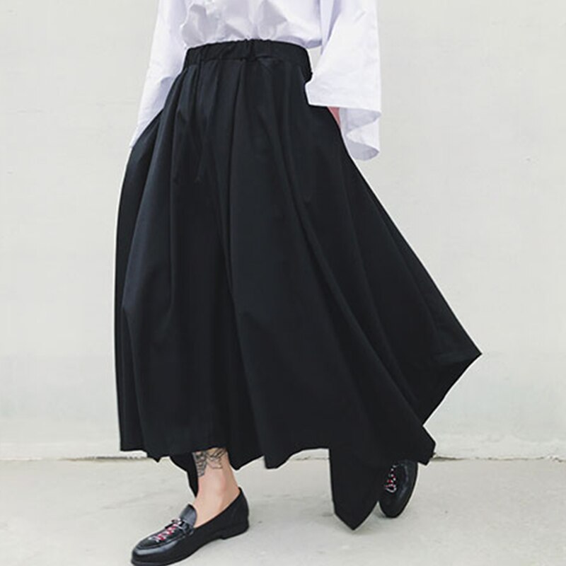 Pantalones de falda originales simples para hombre, pantalones informales de , de campana oscura, pierna ancha de 9 puntos, ultra anchos y elegantes