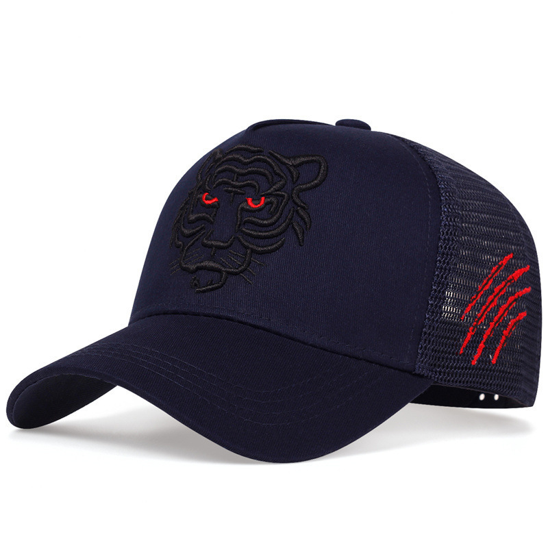 Sombrero de cabeza de tigre de verano para hombre, monedero de cabeza grande transpirable, sombrero de Sena, gorra de béisbol bordada de , gorra de sombra con protección solar: Azul