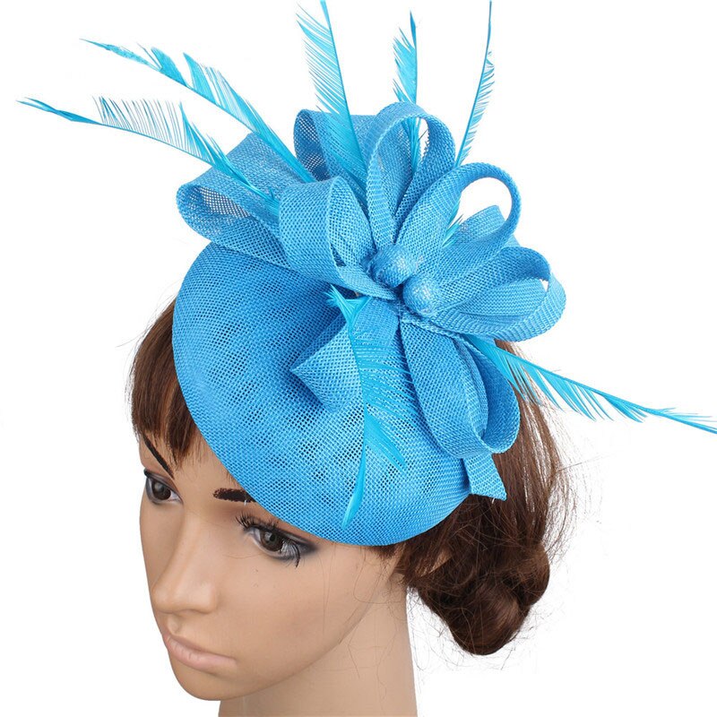 Fs Vrouwen Vintage Kerk Hoed Tovenaar Grote Derby Rose Rode Hoofdband Veer Mesh Party Hoeden Cocktail Grote Bruiloft Hoeden Fedora: Ocean Blue