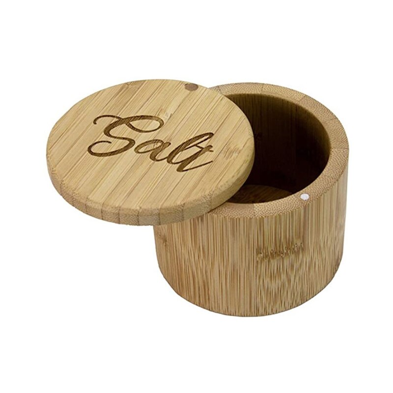 Bamboo Wood Spice Storage Box with Round Swivel Lid Cover Natural and Eco-Friendly Salt Condiment Jar for Chili Curry Sugar: 4