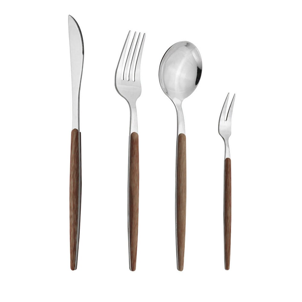 Spiegel Bruin Sliver Houten Textuur Servies Set Rvs Set Diner Messen Vork Lepels Bestek Keuken Servies Set: Brown Sliver