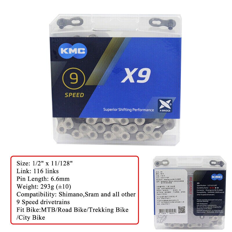 KMC Bike Chain 8/9/10/11 speed Chain MTB Bike Cassette Chains 116/118 Links Bicycle Parts Fits Shimano SRAM: X9