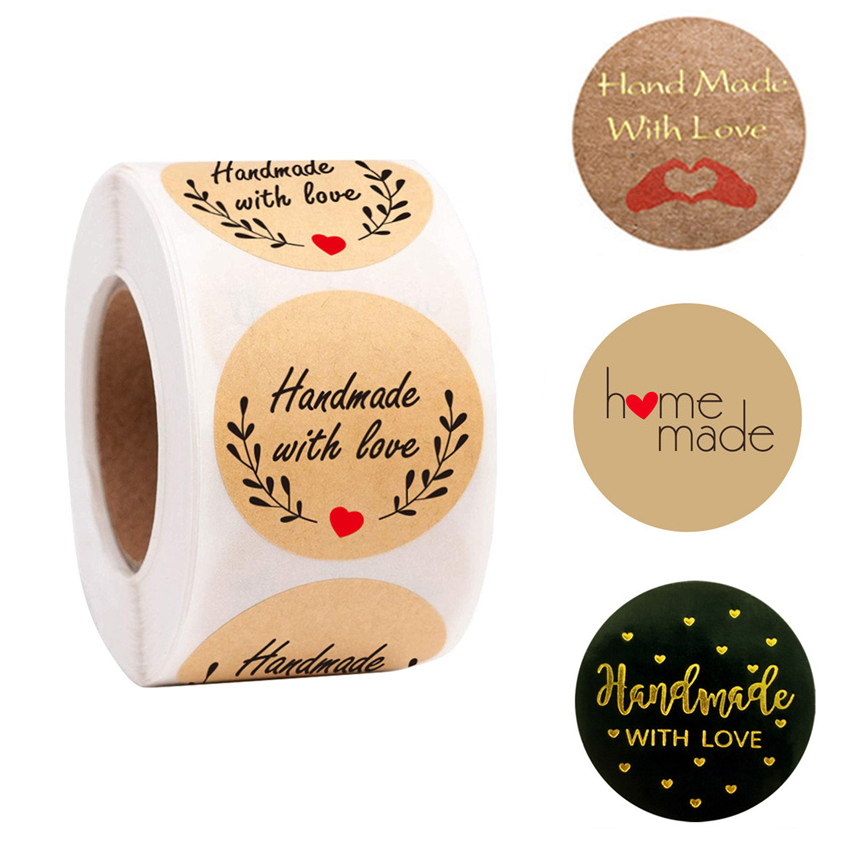 Autocollants Vintage en papier Kraft, étiquette autocollante de papeterie pour Scrapbook, fait à la main avec amour, décoration de fête d'anniversaire, 100 à 500 pièces