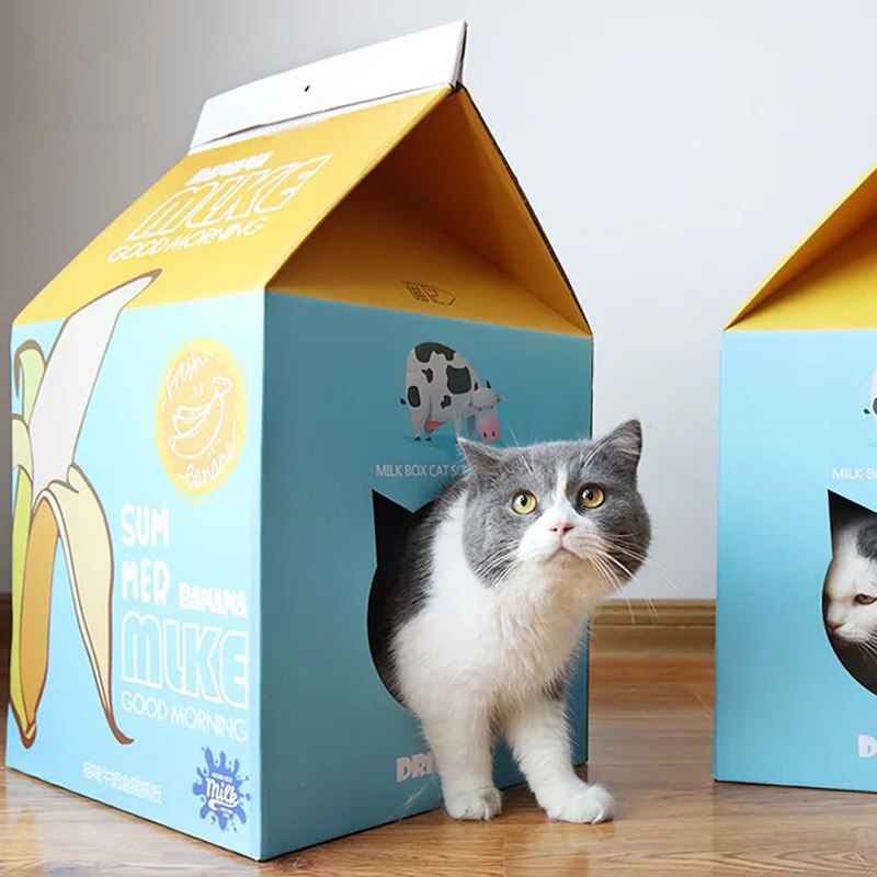 Caixa de leite gato casa gatinho cama pet scratcher papelão gato garra ponto proteger móveis papel ondulado brinquedos para gato animal estimação fornecimento