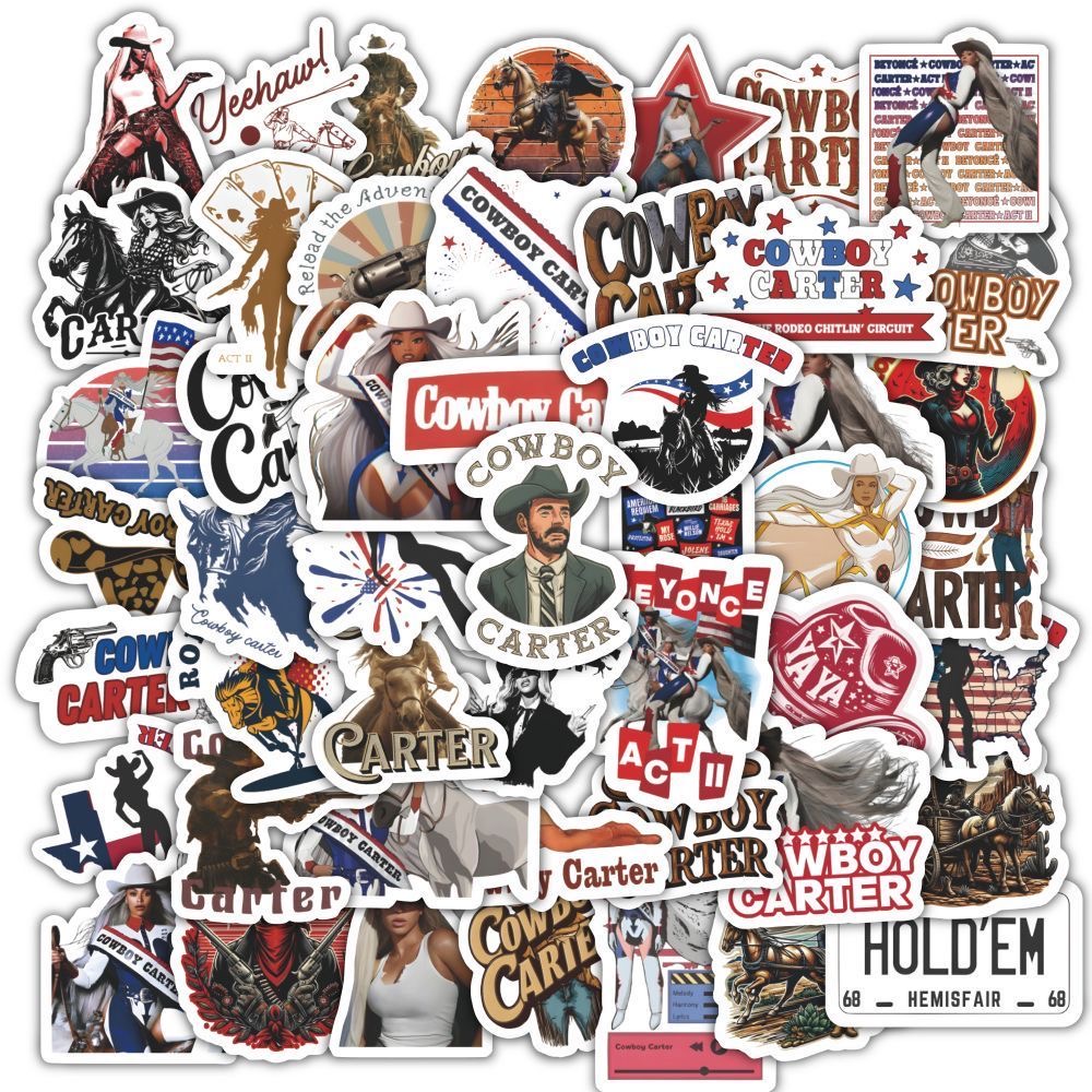 60Pcs Cool Cowboy Carter Stickers DIY Stickers Scrapbooking Phone Luggage Skateboard Vinyl Waterproof Graffiti Decals