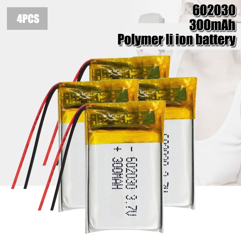 3.7V 300mAh Li-ion Battery 602030 Lithium Polymer Rechargeable Battery for MP3 MP4 bluetooth speaker GPS walkie-talkie razor: 4PCS