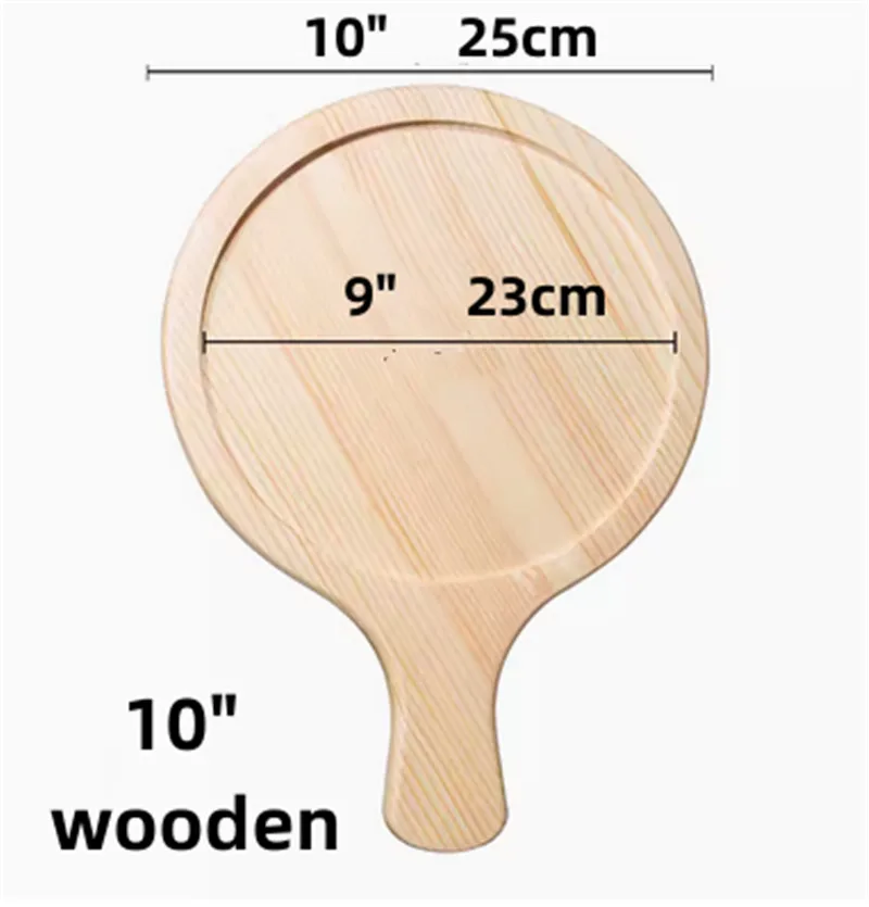 Wooden Pizza board Round with Hand Pan Baking Tray Stone Cutting Board Platter Pizza Bamboo Cake Bakeware Tools rejilla para: Dark Khaki