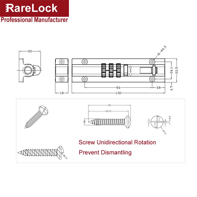 Combination Door Latch Lock 3 Digit Password Sliding Bolt for Storage Jewelry Box Cabinet Gym School Locker Rarelock MS550 I