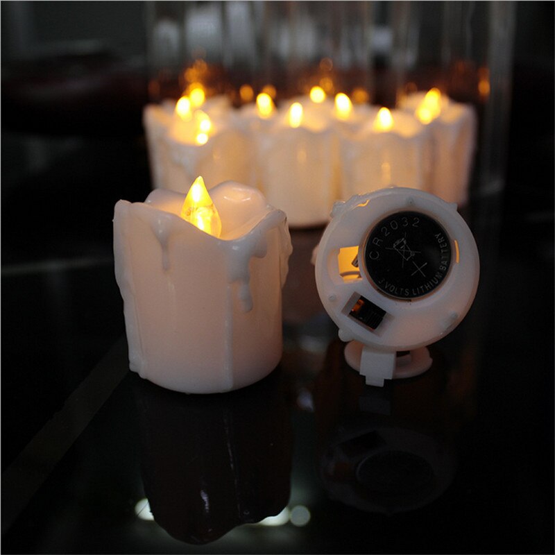 Set of 12 Calming Votive Candles Yellow Flicker LED Tealight Candles With Timer Flashing Smoke-free For Romance Indoors